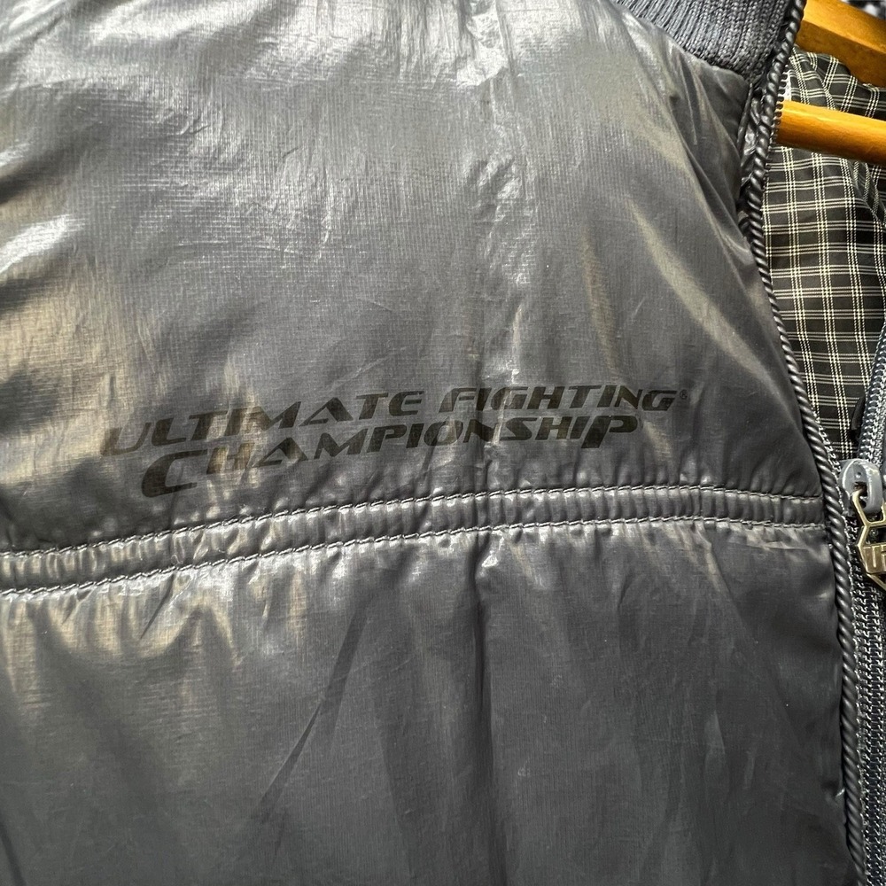 Vtg UFC Y2K Ultimate Fighting Championship Gray Glossy Jacket Size S/M Zip Plaid - Picture 4 of 9